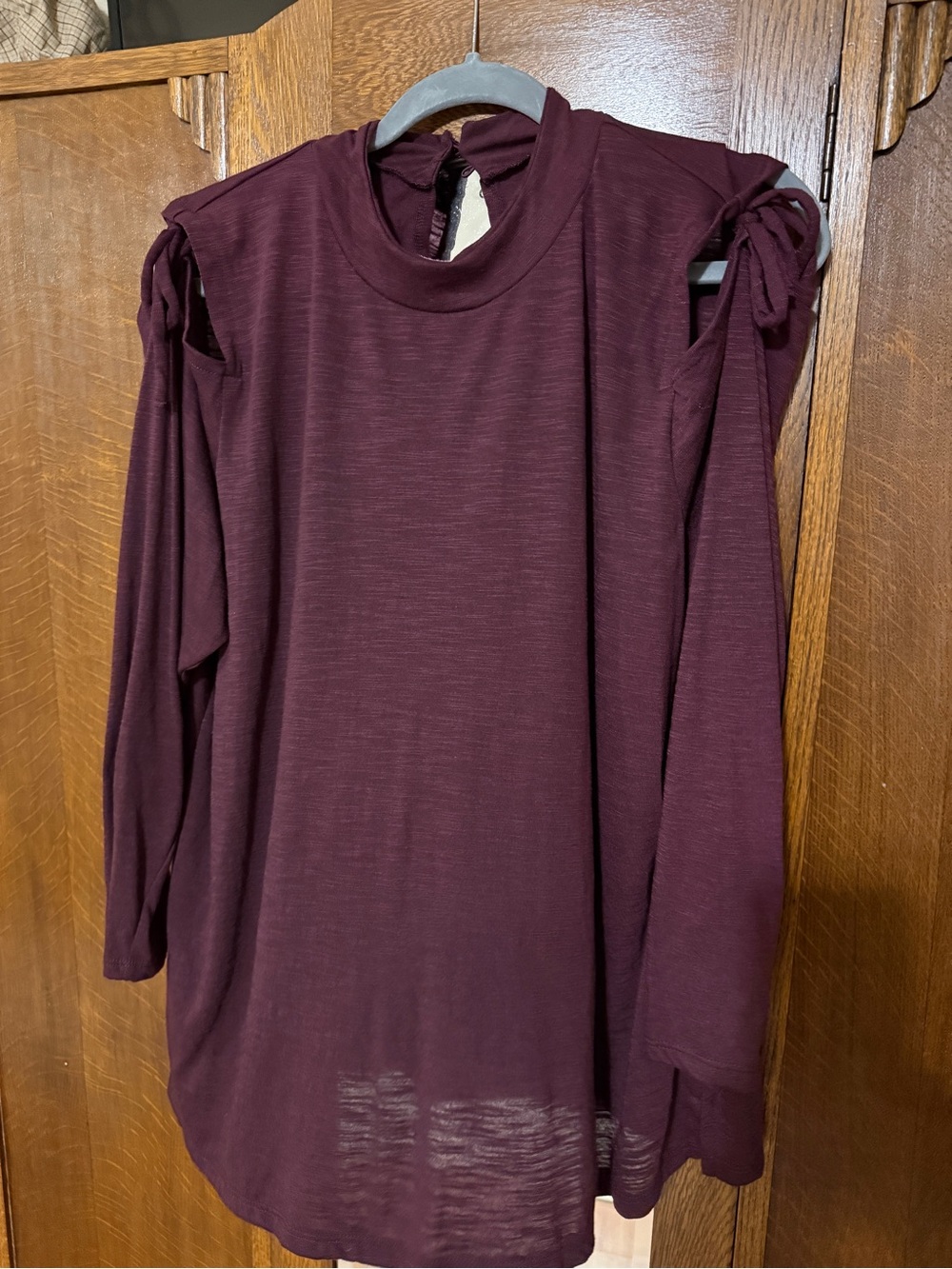 Lane Bryant Wine Long Sleeve Top with Tie Shoulders, 18/20